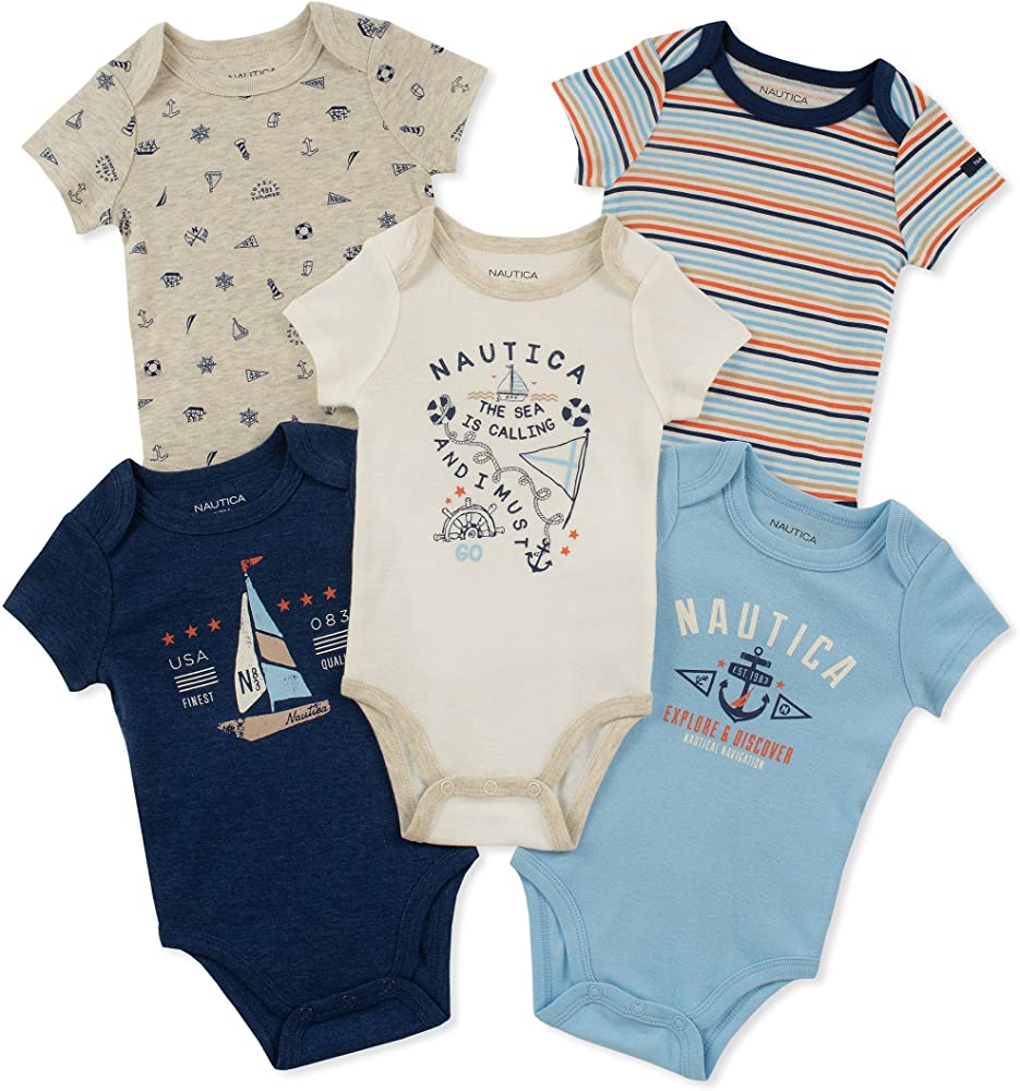 Nautica Boys 5-pk Bodysuit set, Navy / Sky Blue / Orange