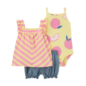 Carter's Girls  3-pc Sleeveless Bodysuit, Swing Top & Short Pant Set, Yellow / Pink / Fruity