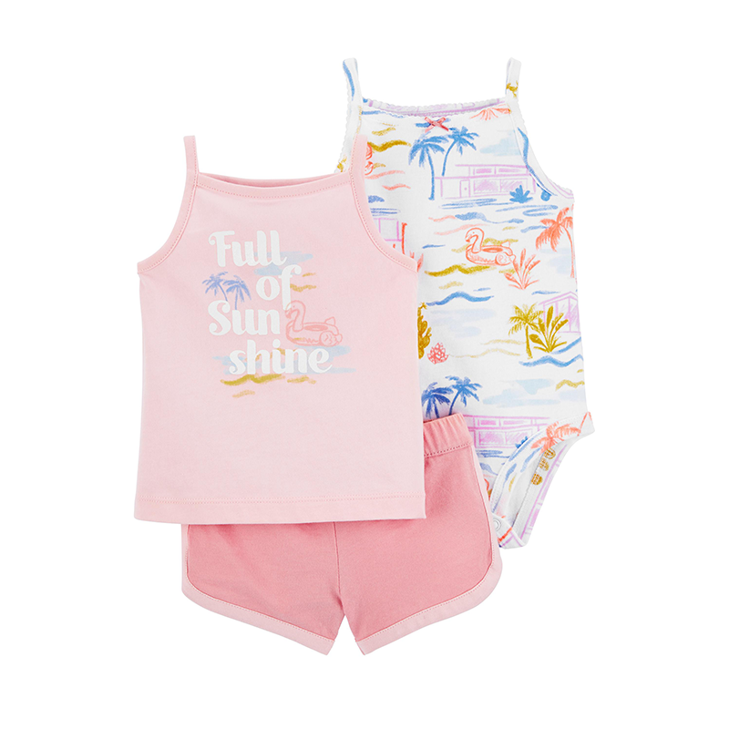 Carter's Girls  3-pc Sleeveless Bodysuit, Sleeveless Top & Short Pant Set, Full of Sunshine / Pink