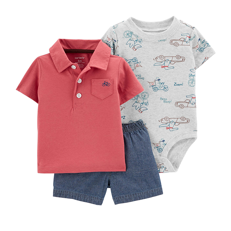 Carter's Boys 3-pc Polo Top, Bodysuit & Shorts set, Transportation