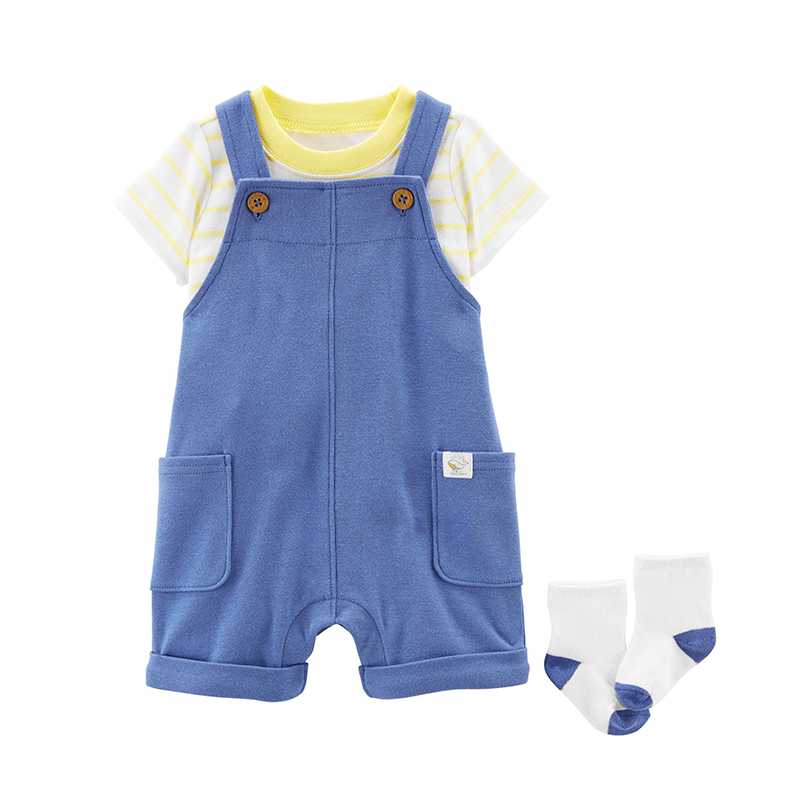 Carter's Boys 3-pc Jumper, Tee & Socks set, Blue / Yellow Stripes