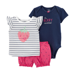 Carter's Girls  3-pc Flutter Sleeve Top, Bodysuit & Short Pant Set, Berry Sweet (24M only)