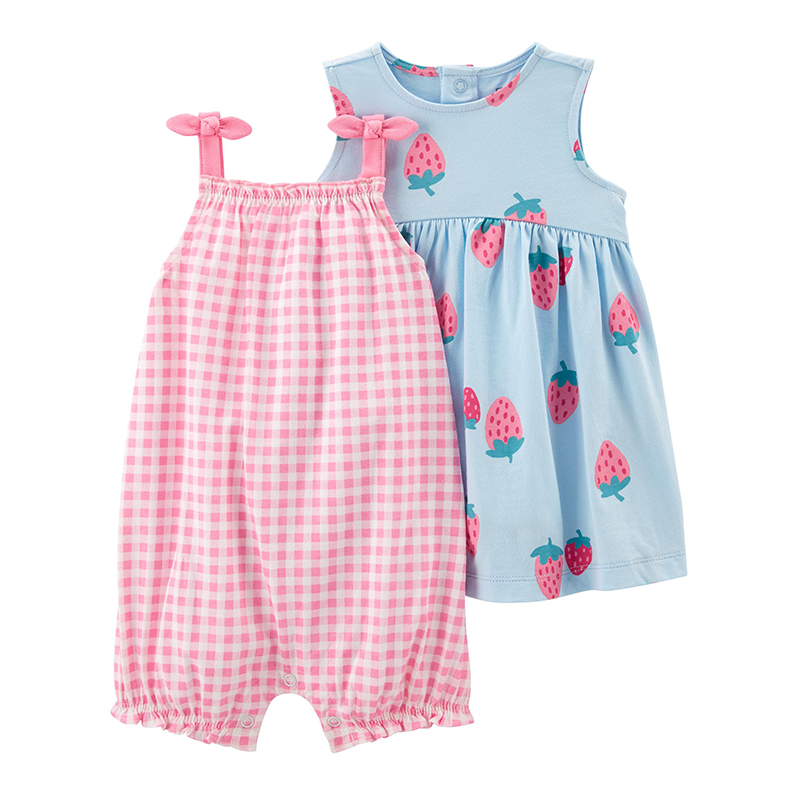 Carter's Girls 2-pc Sleeveless Dress & Romper set, Strawberry / Pink Check (24M only)