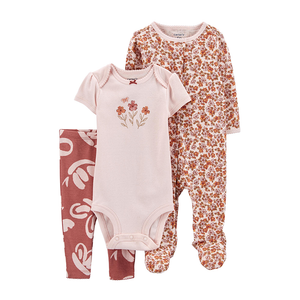 Carter's Girls 3-pc Bodysuit, Pant and Sleep & Play Set, Blush/ Floral (6M only)