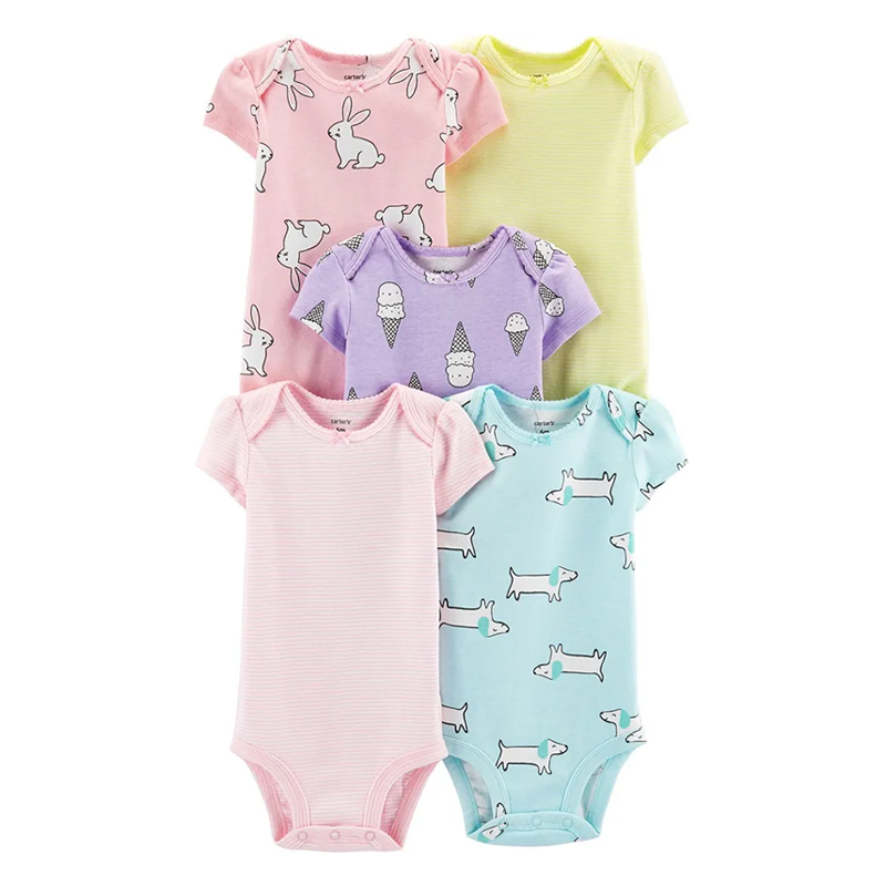 Carter's Girls 5-pk Bodysuit set, Animals / Ice Cream