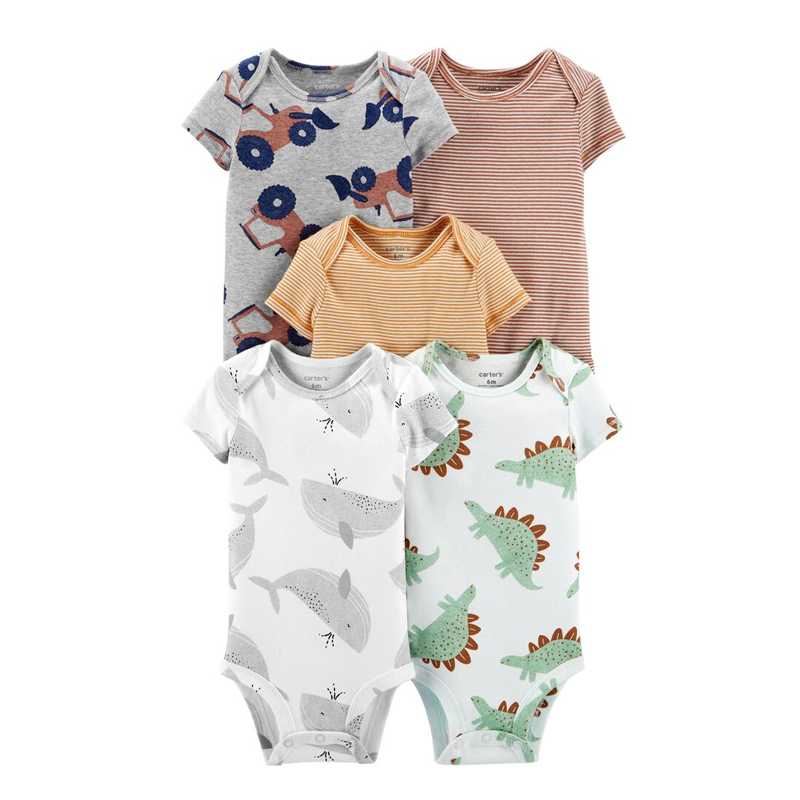 Carter's Boys 5-pk Bodysuit set, Whale / Dino / Tractor