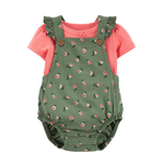 Carter's Girls 2-Pc Sunsuit Coverall Set, Olive / Coral (24M only)