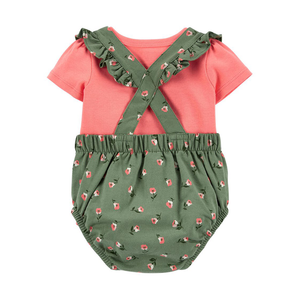 Carter's Girls 2-Pc Sunsuit Coverall Set, Olive / Coral (24M only)