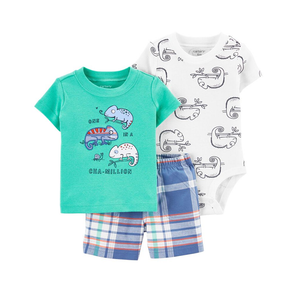 Carter's Boys 3-pc Tee, Bodysuit & Shorts set, Chameleon / Plaid
