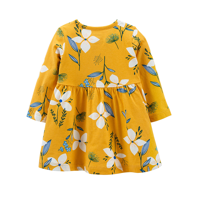 Carter's Girls Long Sleeve Cotton Dress, Yellow / Floral