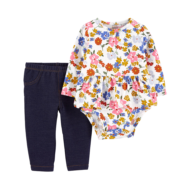 Carter's Girls 2-pc Long Sleeve Peplum Bodysuit & Jeans Pant set, Floral