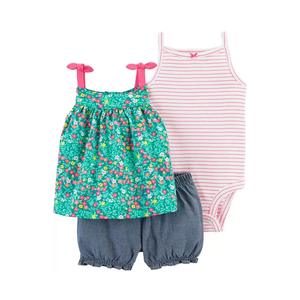Carter's Girls 3-pc Swing Top, Sleeveless Bodysuit & Bubble Pant set, Green / Pink Floral