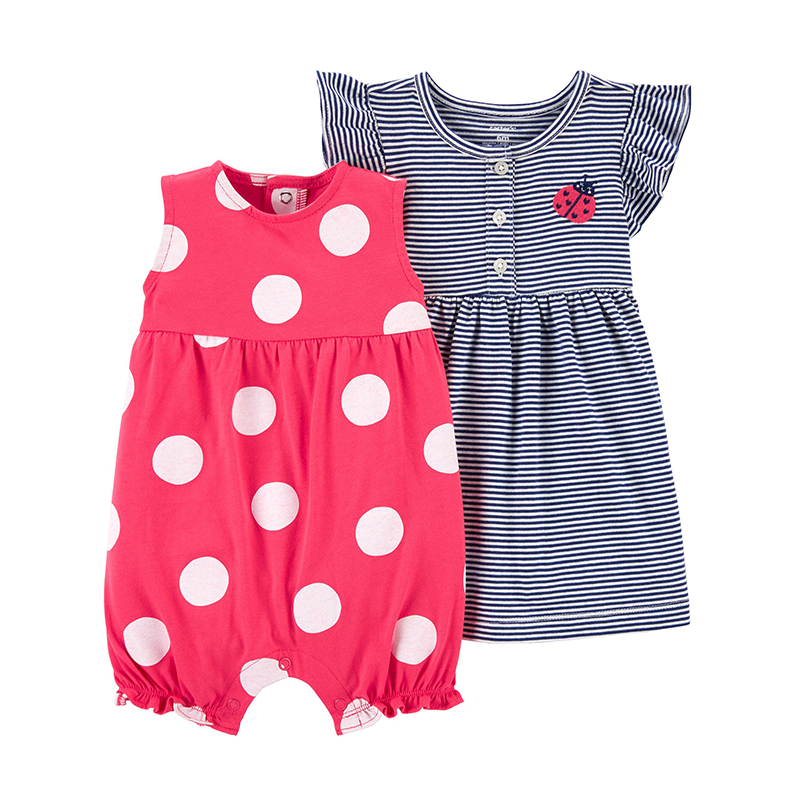 Carter's Girls 2-pk Romper & Dress set, Polka Dots / Stripes (3M only)